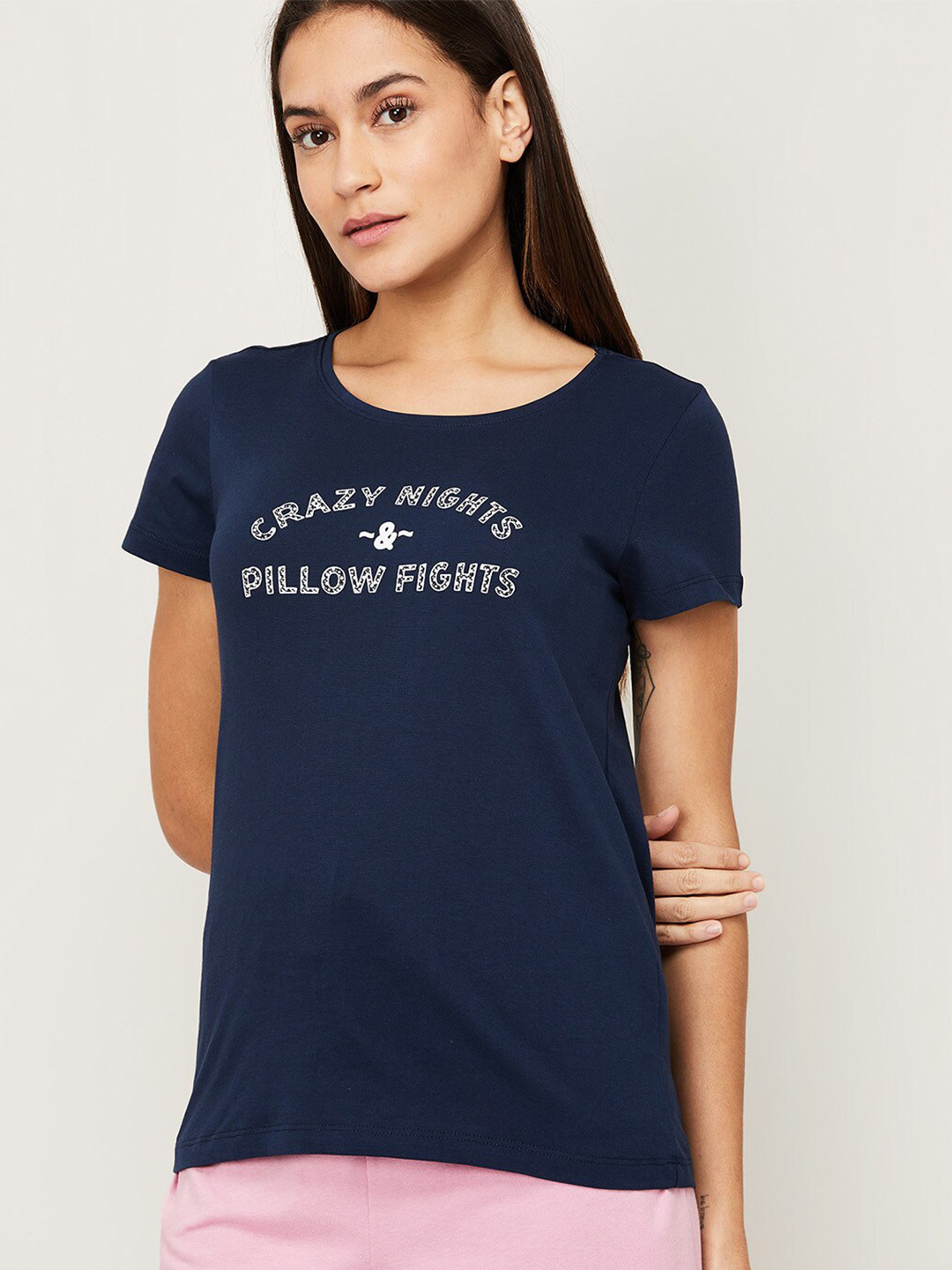 

Ginger by Lifestyle Women Navy Blue Typography Printed Top