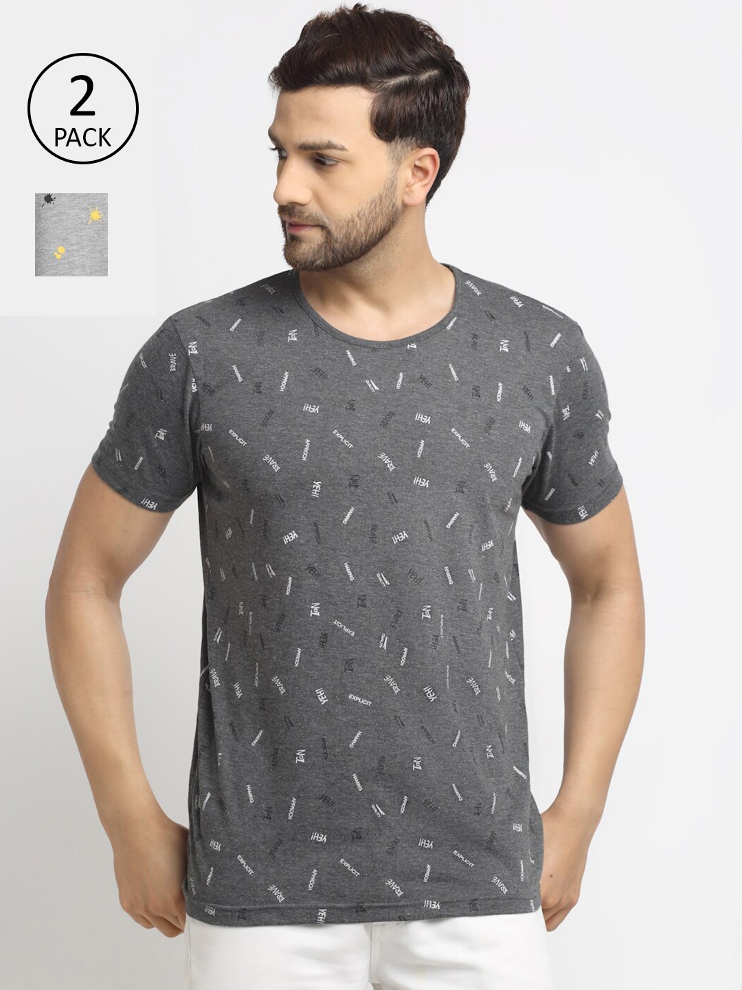 

MACK JONNEY Men Pack Of 2 T-shirts, Grey