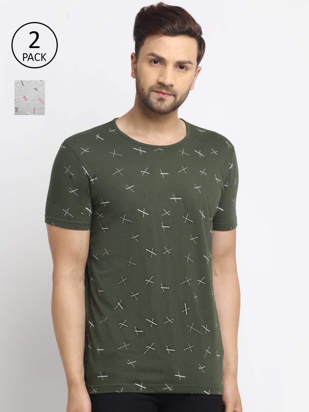 

VIMAL JONNEY Men Pack Of 2 T-shirts, Olive
