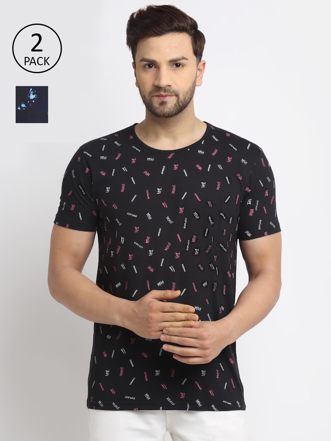 

VIMAL JONNEY Men Pack Of 2 T-shirts, Black