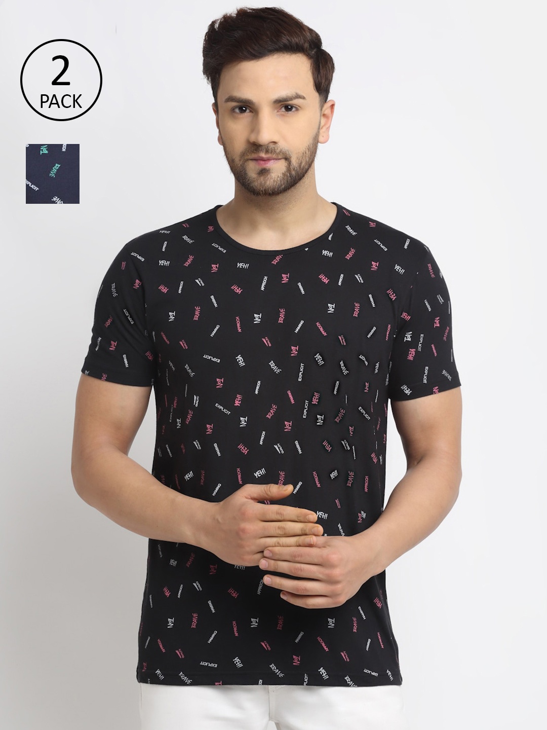 

VIMAL JONNEY Men Pack Of 2 T-shirts, Black