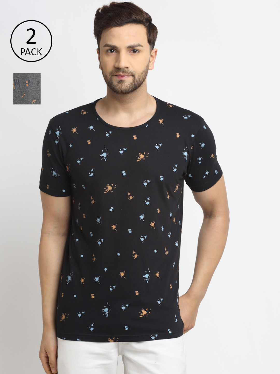 

MACK JONNEY Men Black & Grey Set Of 2 Printed T-shirt
