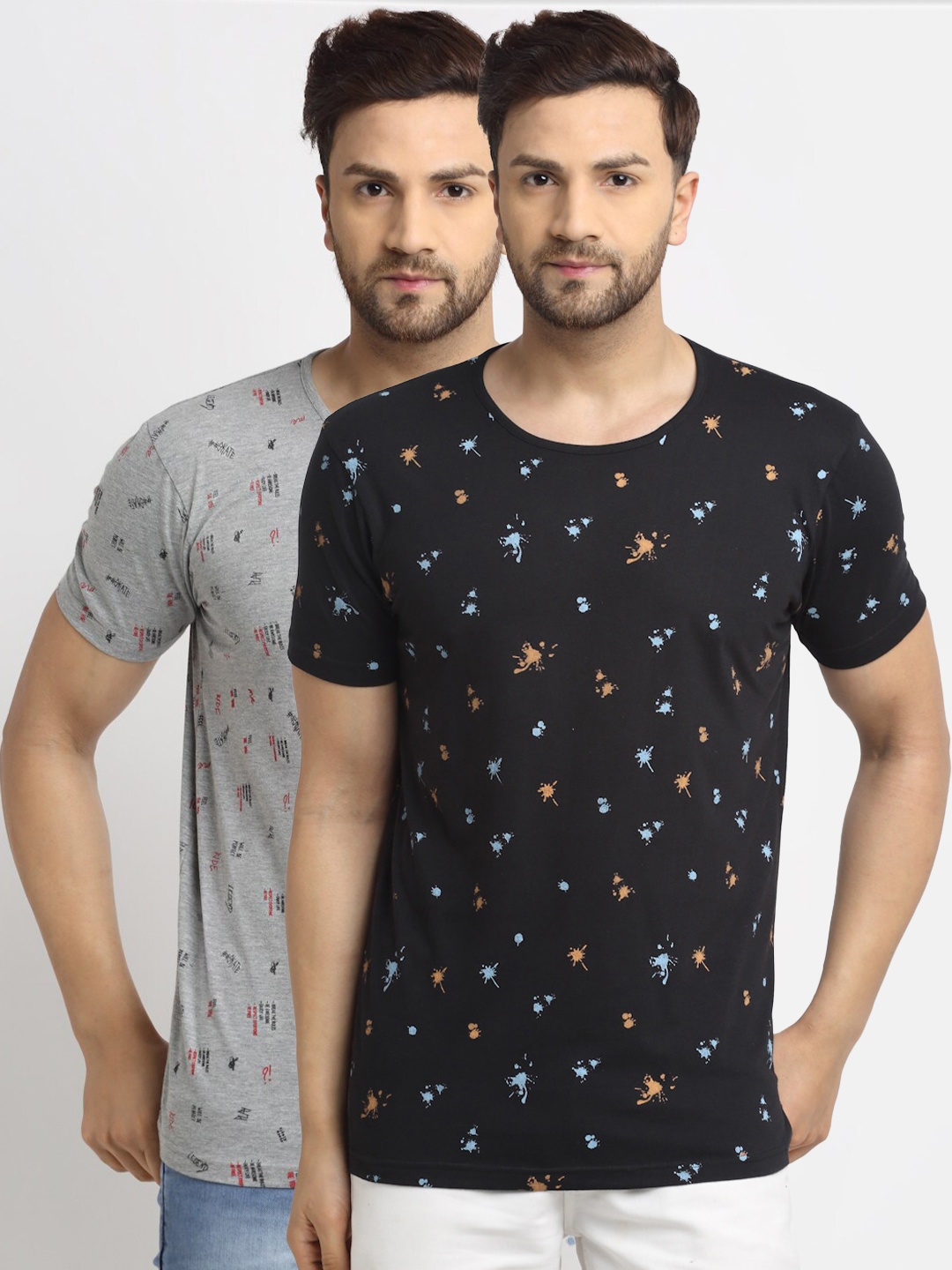 

VIMAL JONNEY Men Set Of 2 Black & Grey Typography Printed T-shirt