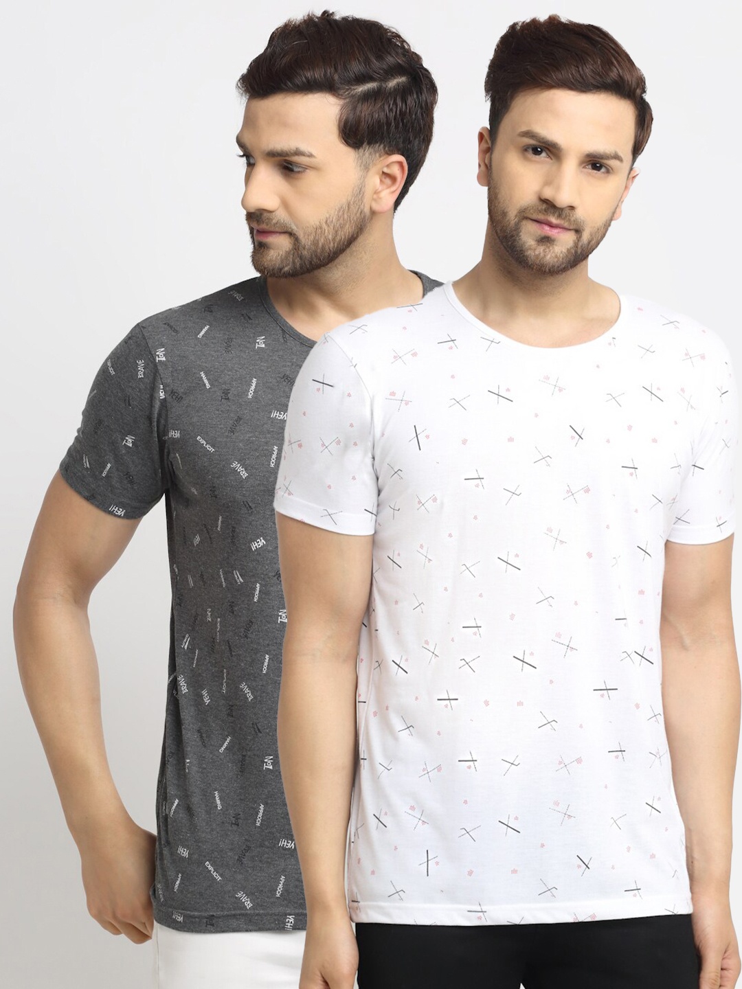 

MACK JONNEY Men White & Grey Pack Of 2 Printed T-shirt