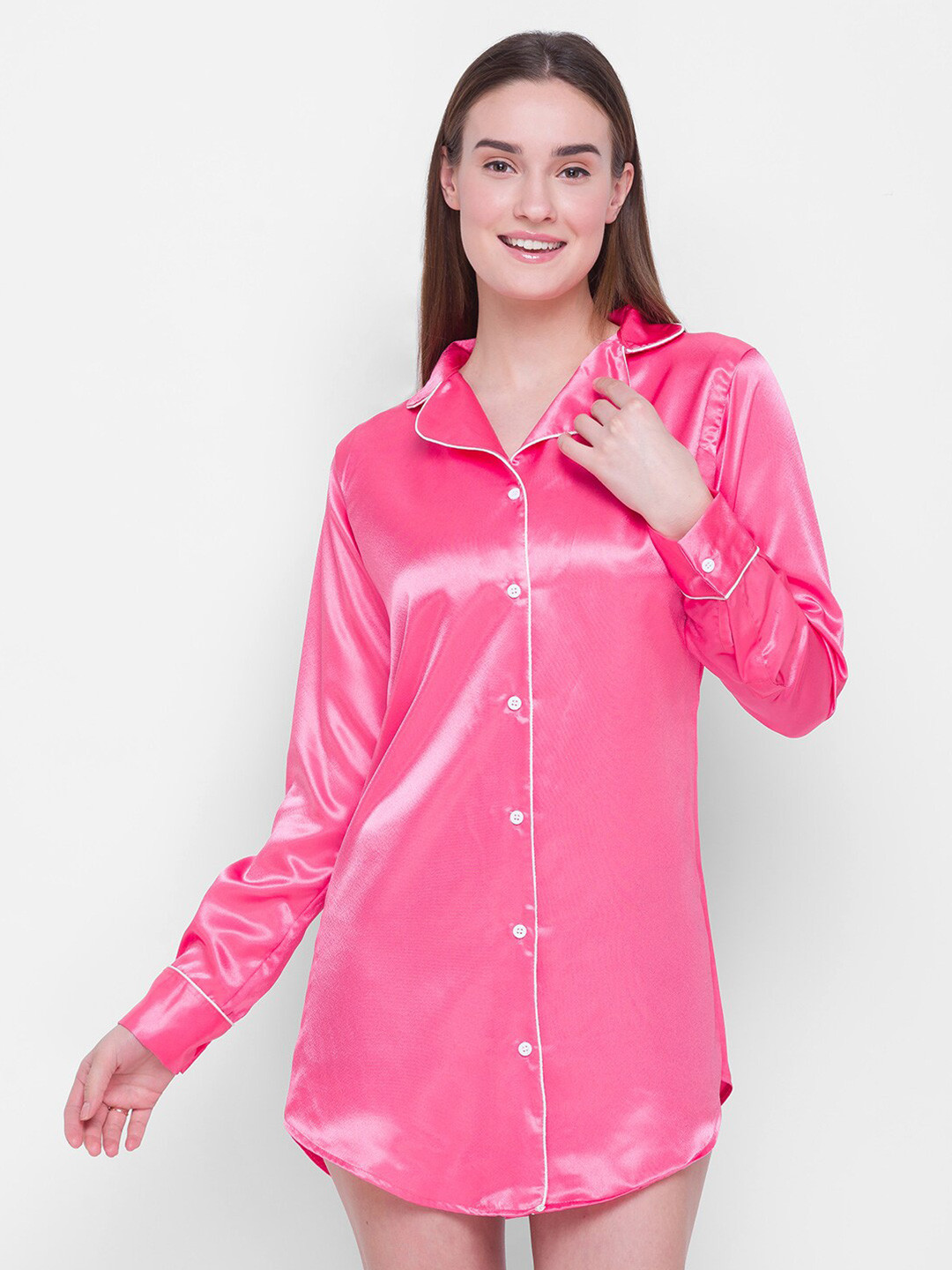 

Candyskin Pink Solid Long Sleeves Nightdress