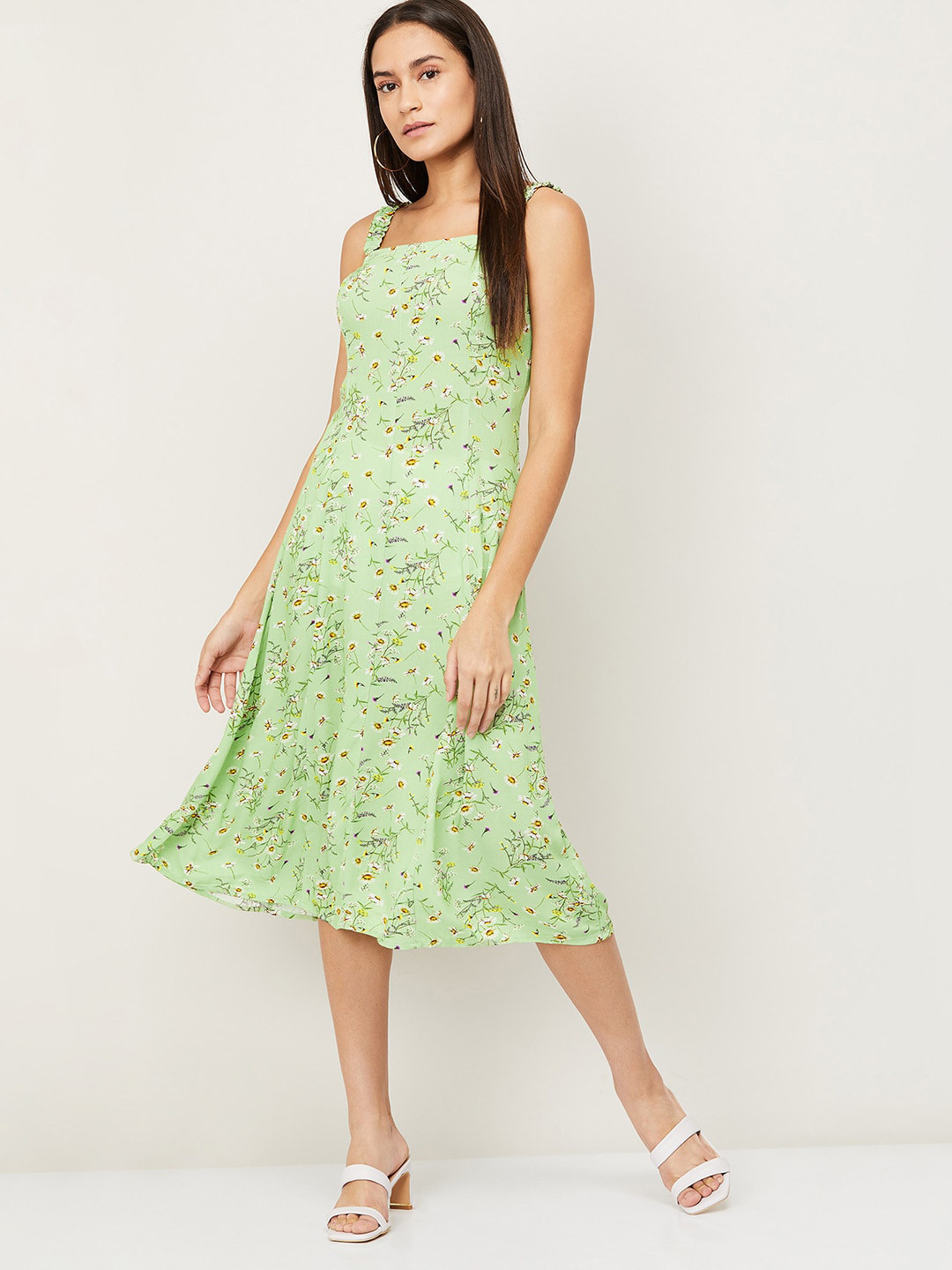 

CODE by Lifestyle Women Green Floral Viscose Rayon Midi Dress