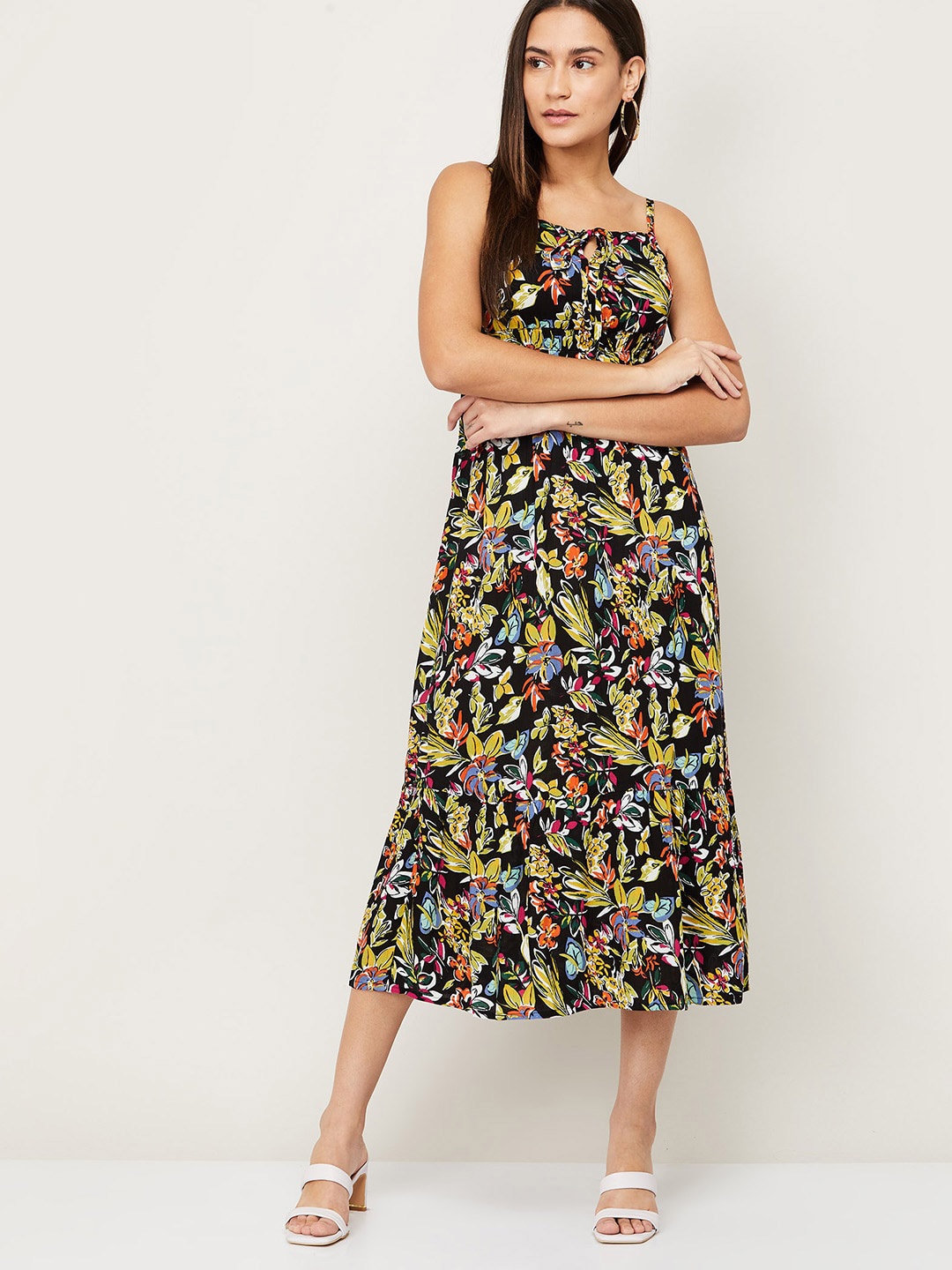 

Ginger by Lifestyle Women Black Floral A-Line Midi Dress