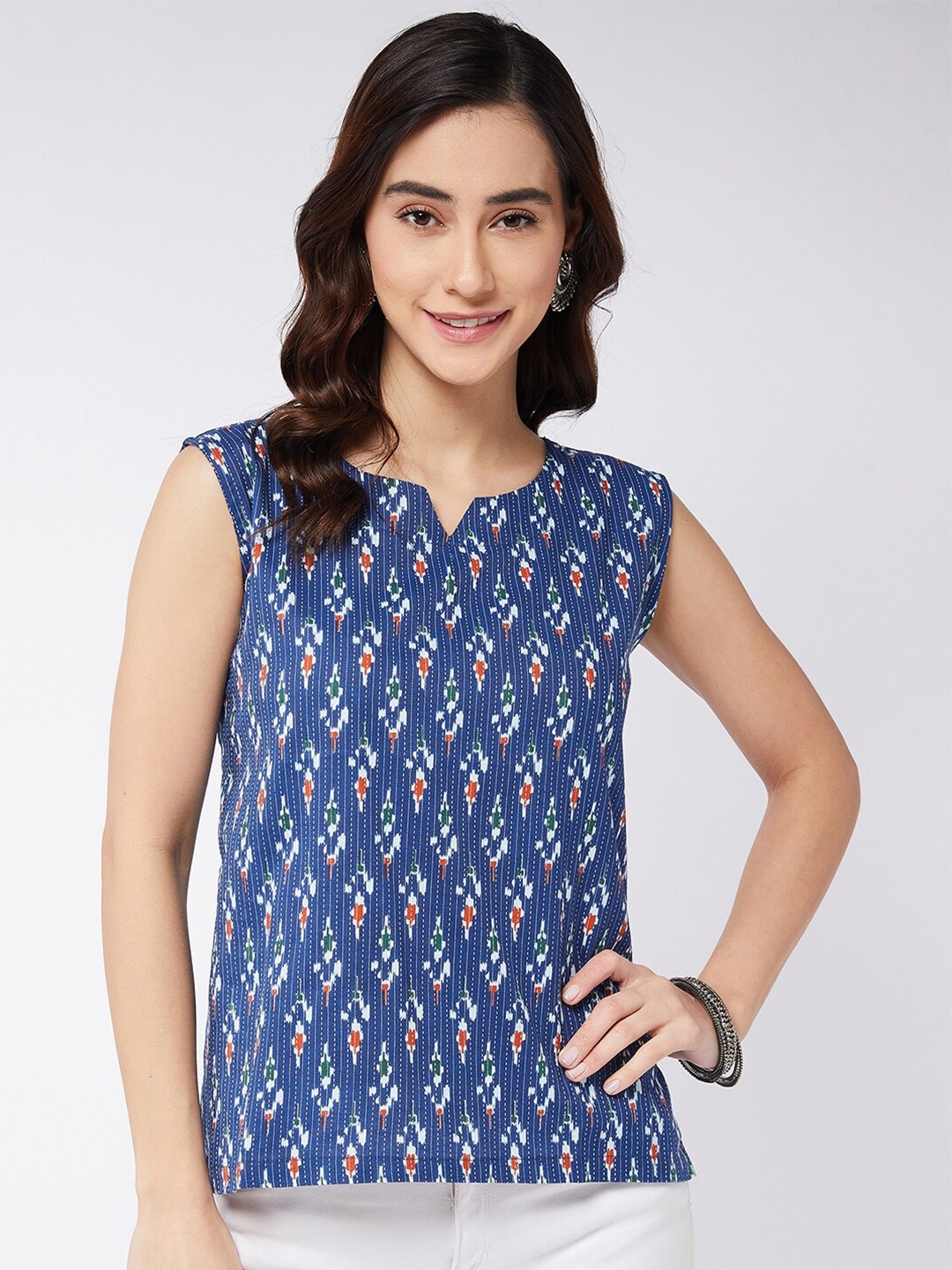 

InWeave Blue Geometric Printed Cotton Top