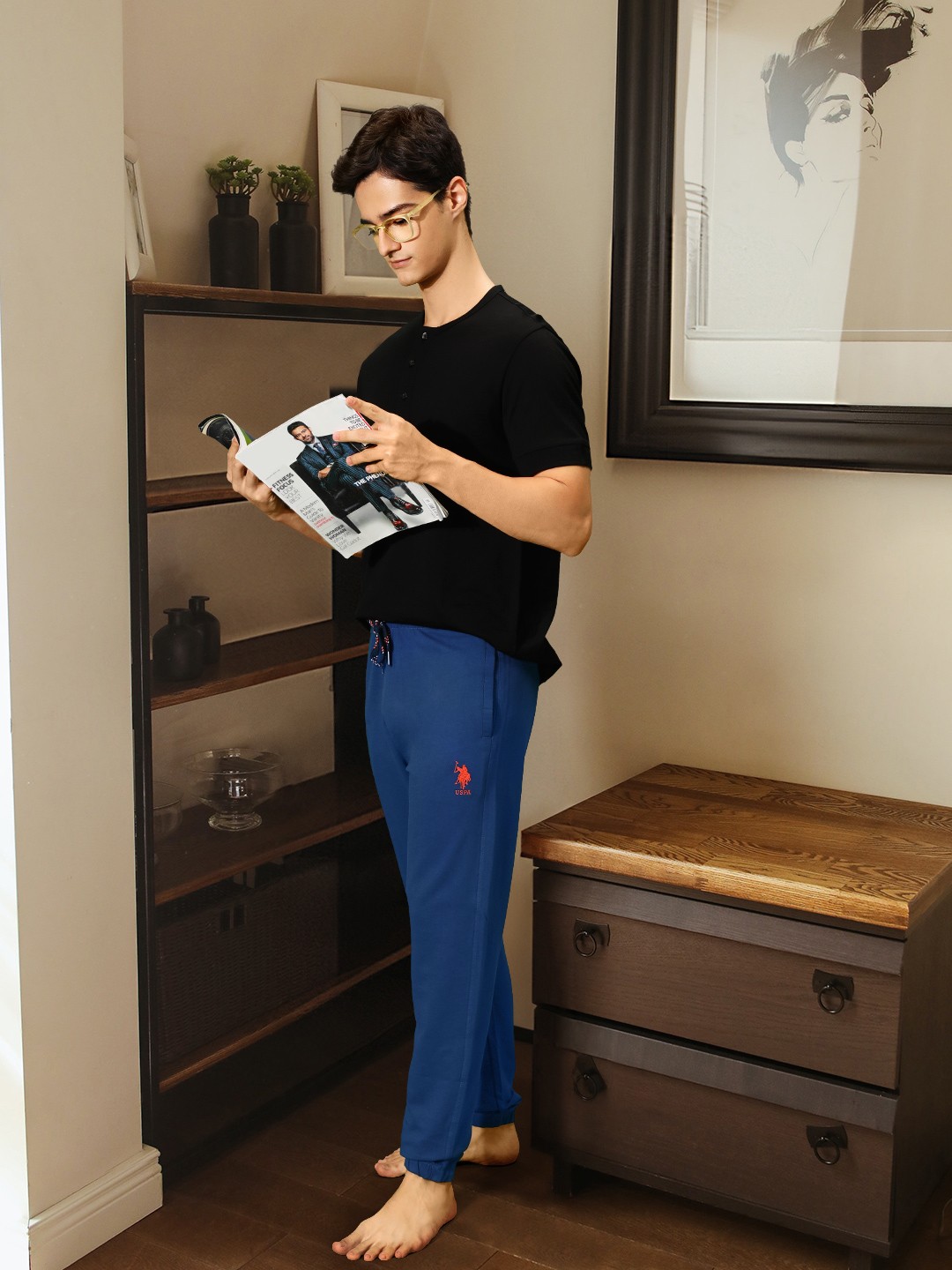 

U.S. Polo Assn. Men Solid Straight-Fit Lounge Joggers, Blue