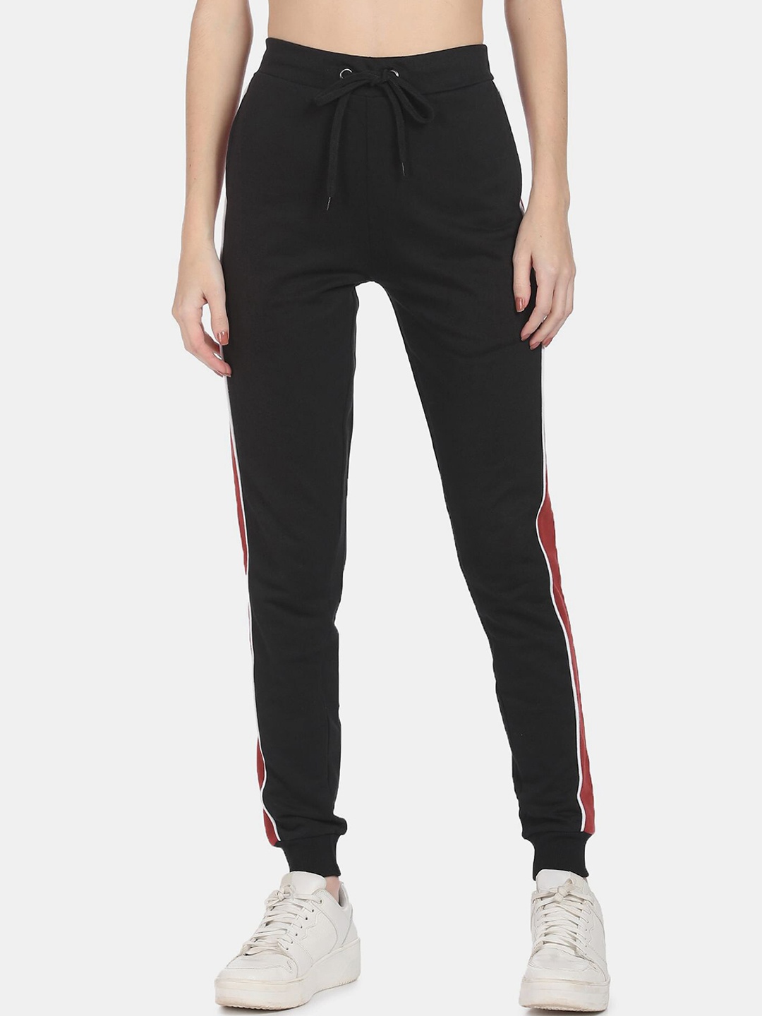

Flying Machine Women Black & Red Colourblocked Straight-Fit Pure Cotton Joggers