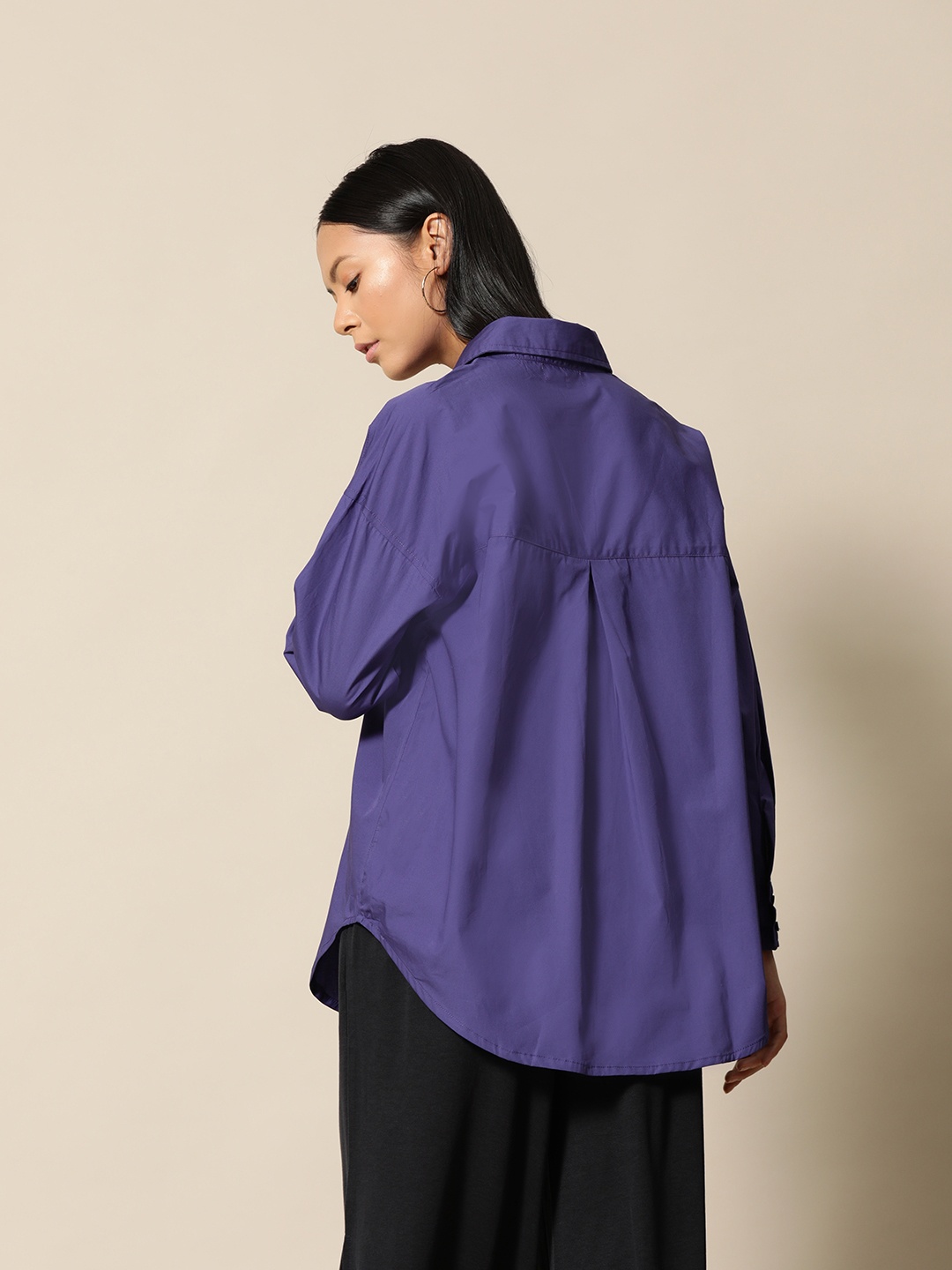 

BOWER Women Navy Blue Solid Pure Cotton Casual Shirt