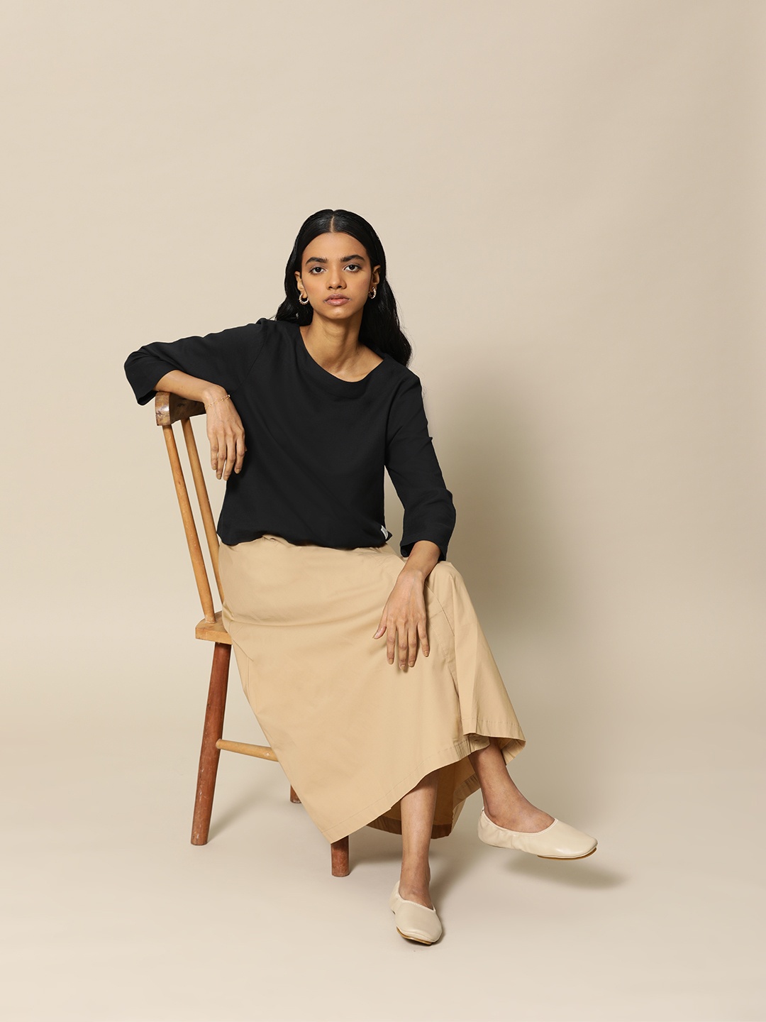 

BOWER Black Solid Cotton Top