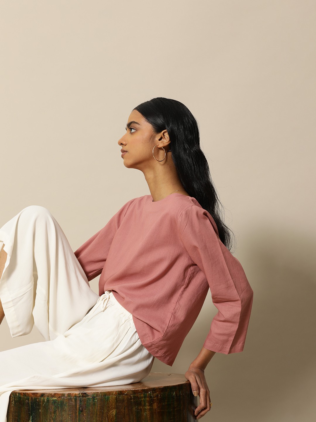 

BOWER Dusty Pink Solid Cotton Top, Rose