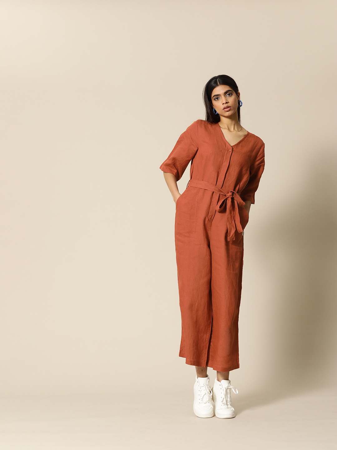

BOWER Women Rust Orange Basic Jumpsuit