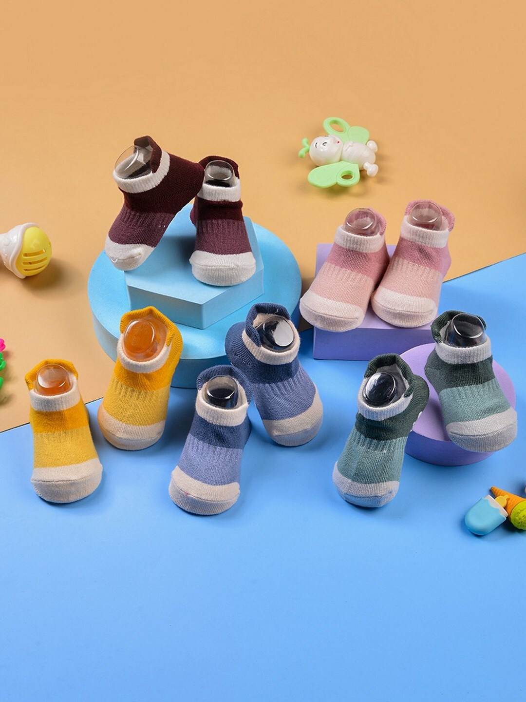 

POPLINS Infants Kids Multi-Coloured Set of 5 Patterned Ankle-Length Socks