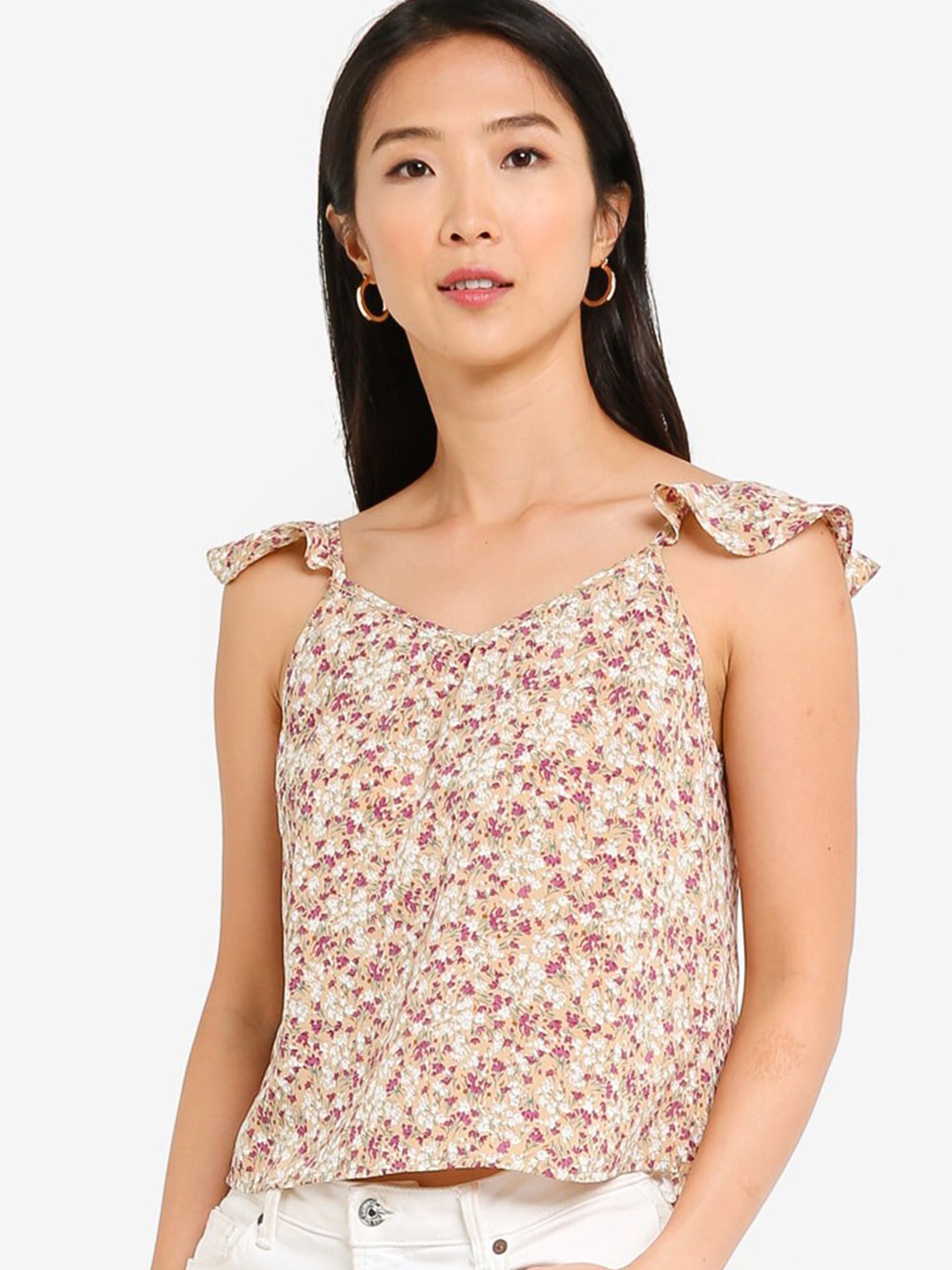 

ZALORA BASICS Beige Floral Print Top