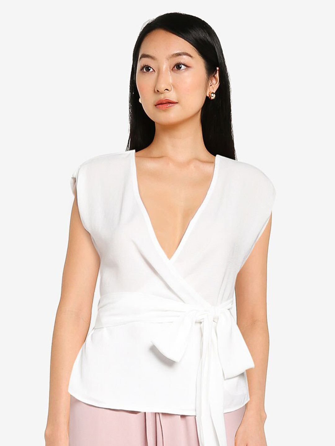 

ZALORA BASICS White Tie Up Wrap Top
