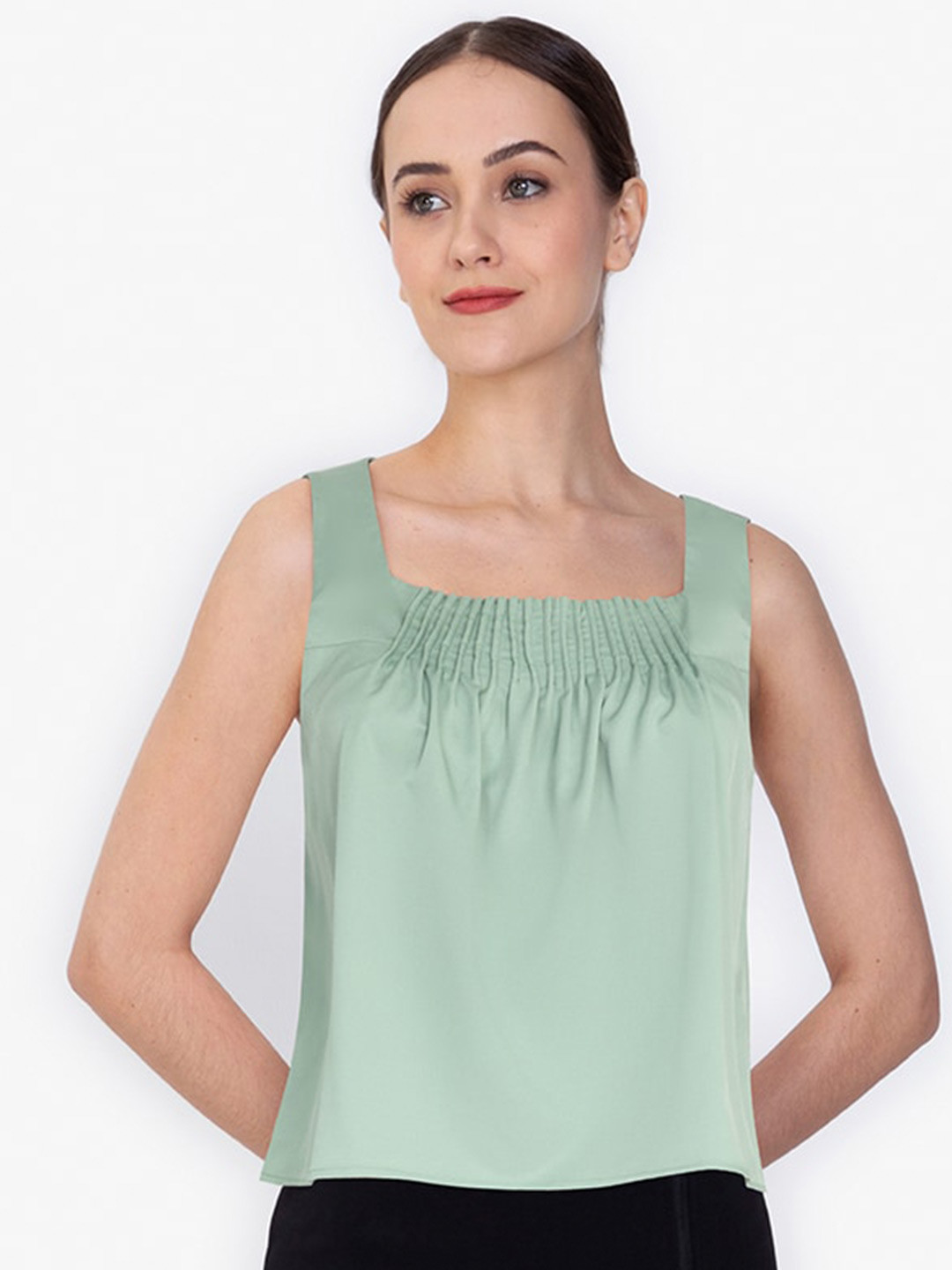

ZALORA WORK Green Front Pleated Top
