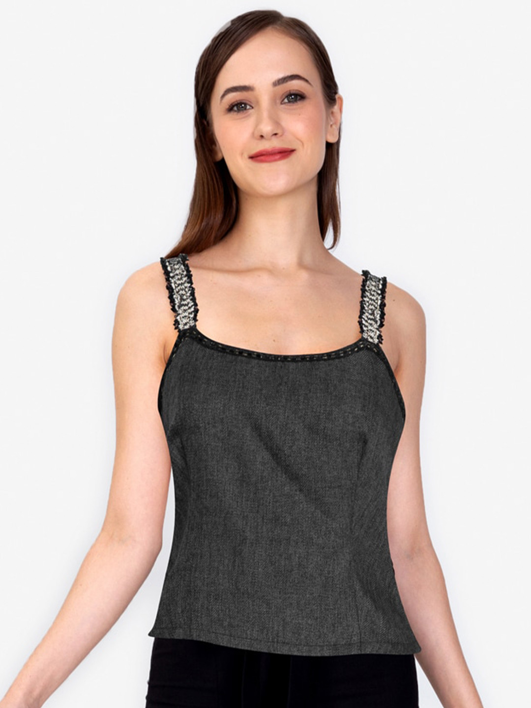 

ZALORA WORK Black Solid Shoulder Strap Top