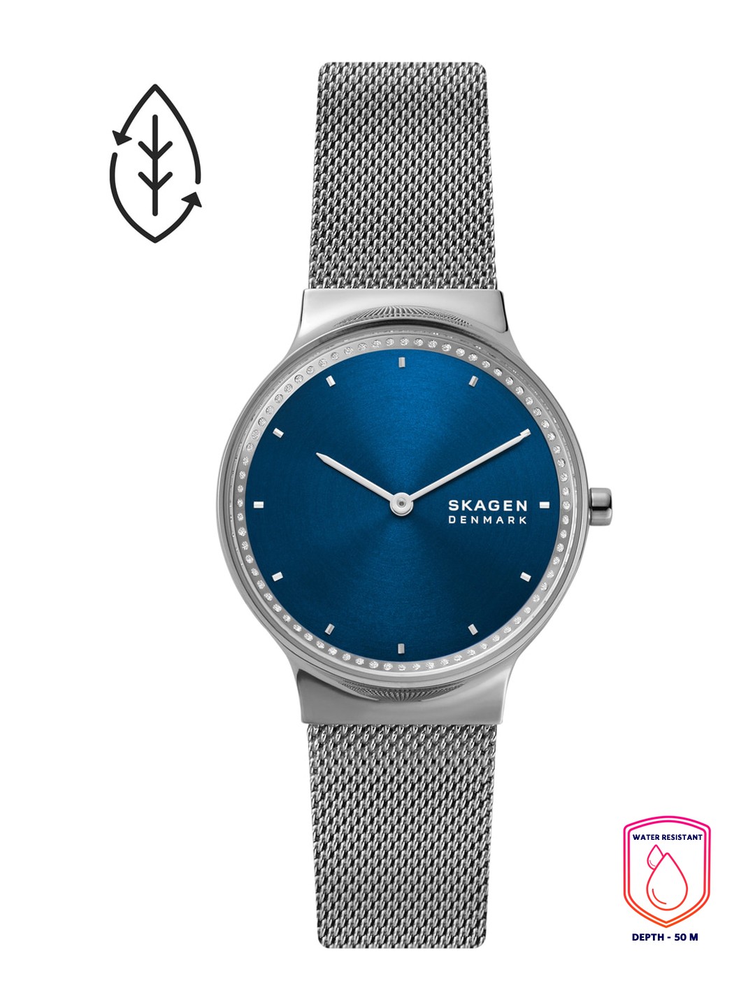 

SKAGEN Women Blue Dial Bracelet Style Straps Analogue Watch SKW3028, Silver