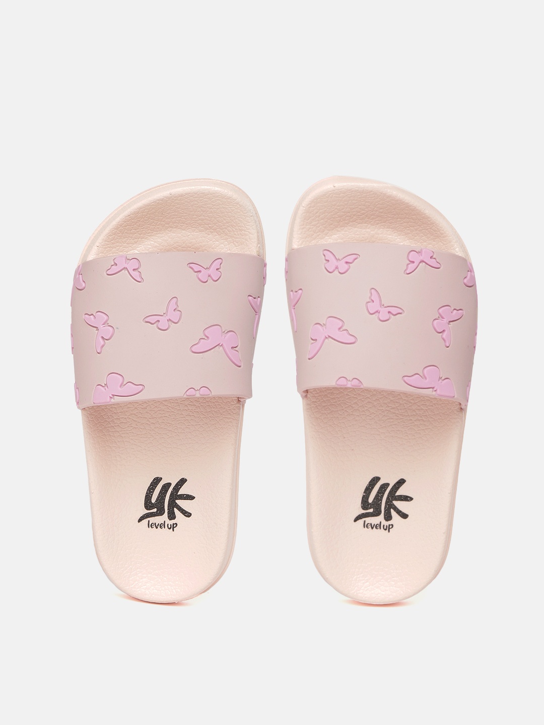 

YK Girls Nude-Coloured & Pink Butterfly Textured Sliders