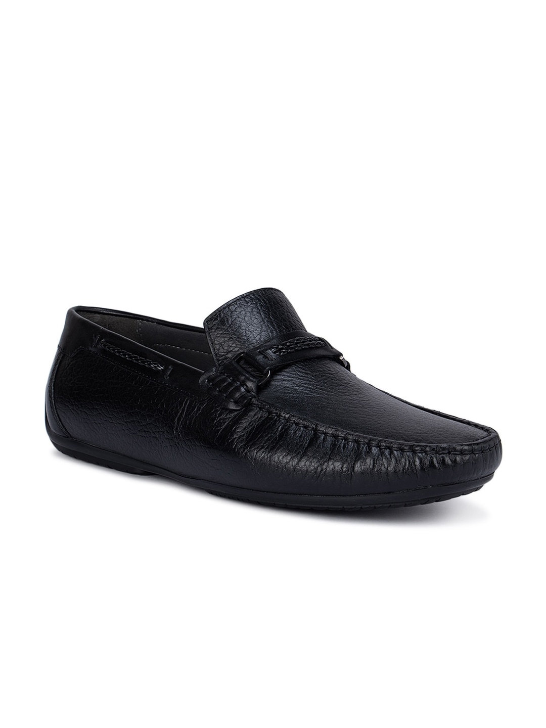 

ROSSO BRUNELLO Men Black Textured Leather Loafers