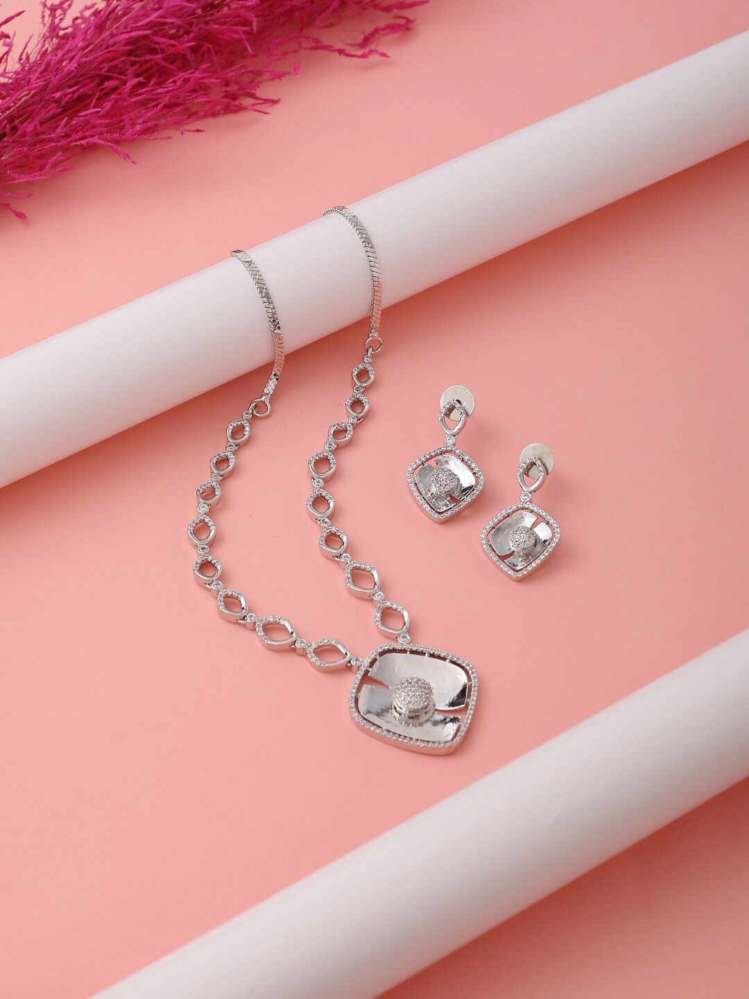 

VIRAASI Silver-Plated White CZ-Studded Jewellery Set
