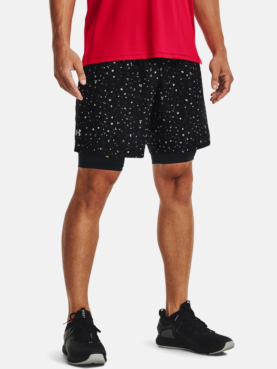 

UNDER ARMOUR Men Black Printed Training Adapt Woven Sports Shorts