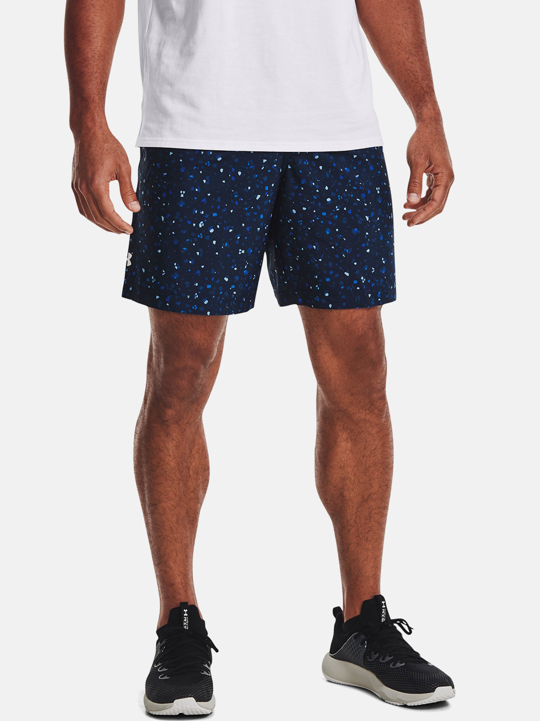 

UNDER ARMOUR Men Navy Blue Printed Training Adapt Woven Sports Shorts
