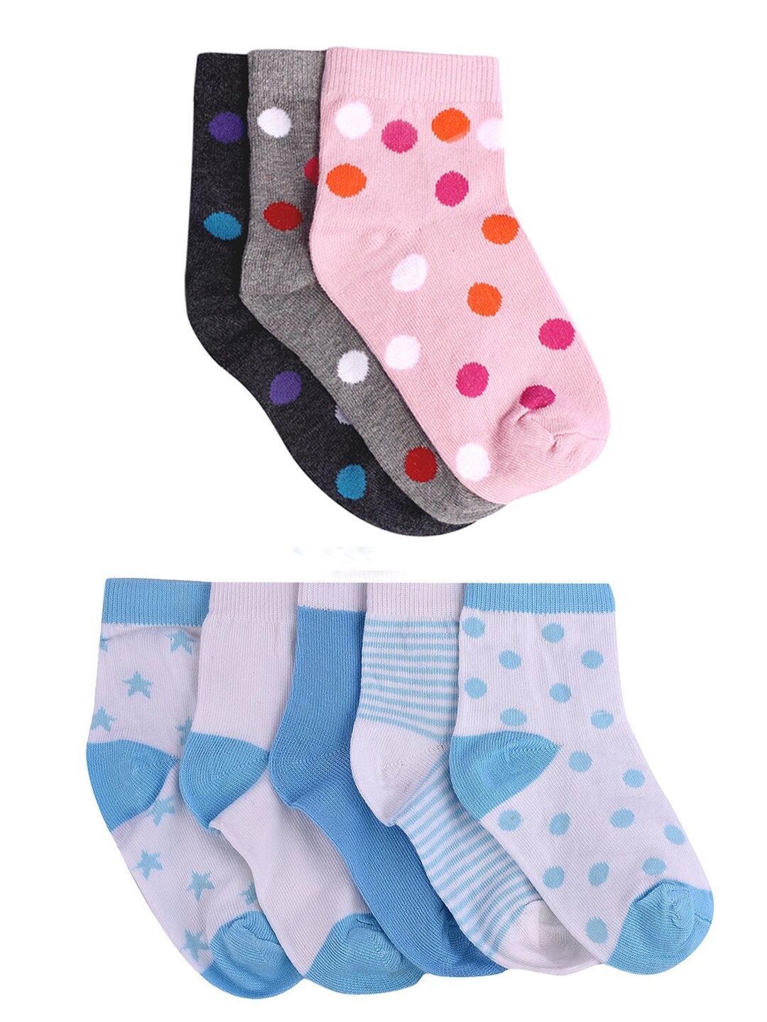

FOOTPRINT 8 Pairs Infant Kids Patterned Ankle-Length Organic Cotton Socks, Multi