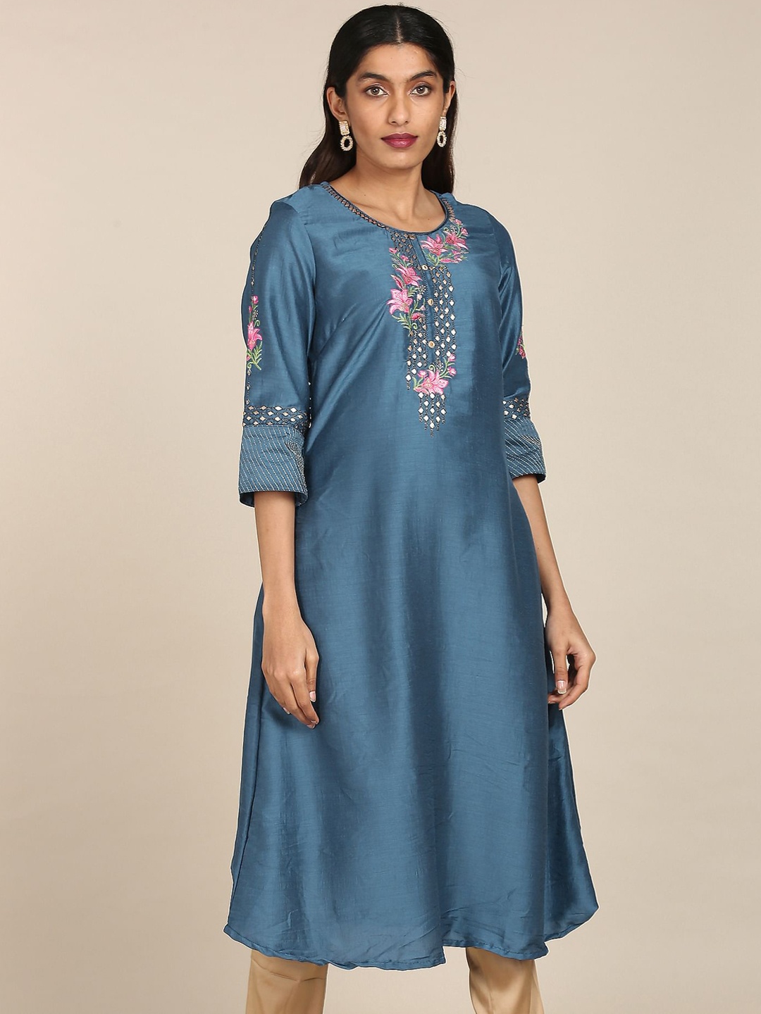 

Anahi Women Blue Yoke Design Thread Work Anarkali Kurta
