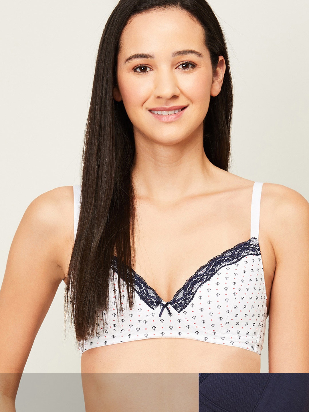 

Ginger by Lifestyle Navy Blue & White Geometric Bra Lightly Padded