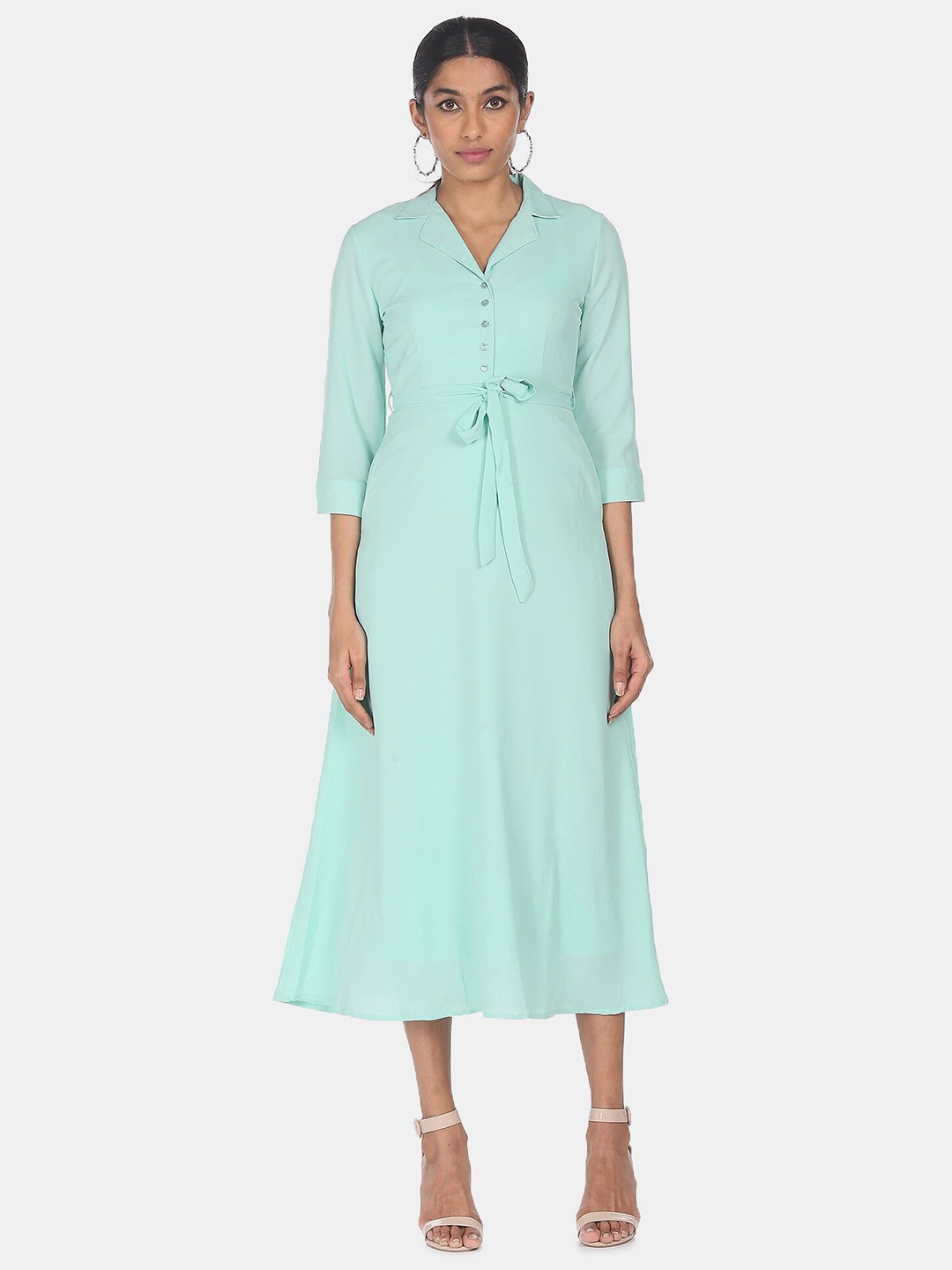 

SHFFL Women Sea Green Solid Shirt Collar Shirt Dress