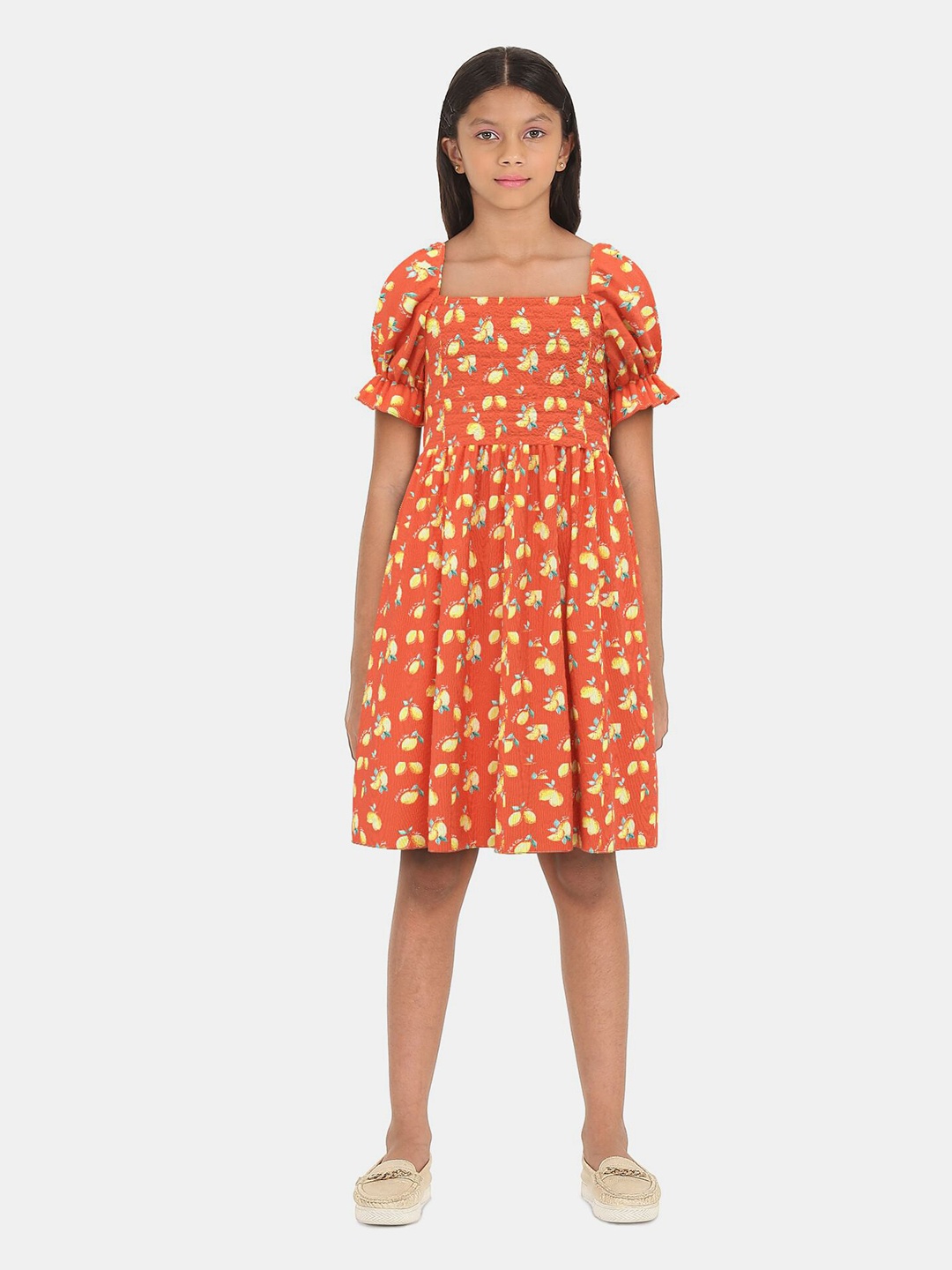 

SUGR Girl Orange Floral Printed Fit & Flare Dress
