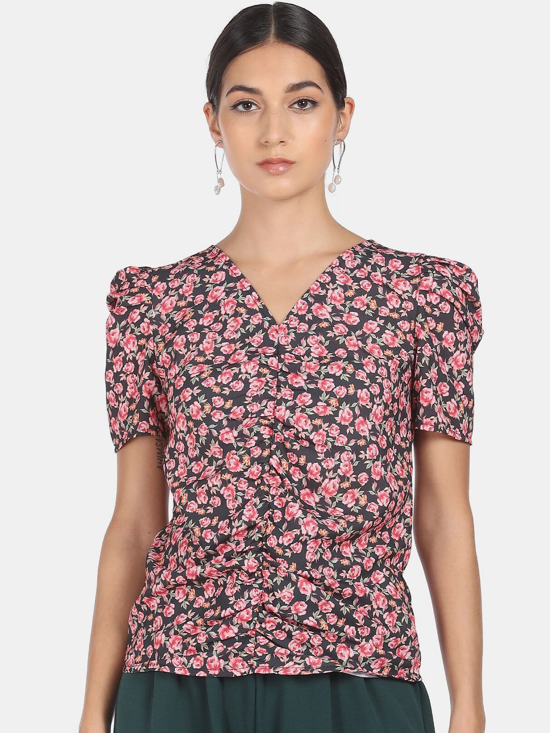 

SHFFL Black & Pink Floral Print Top