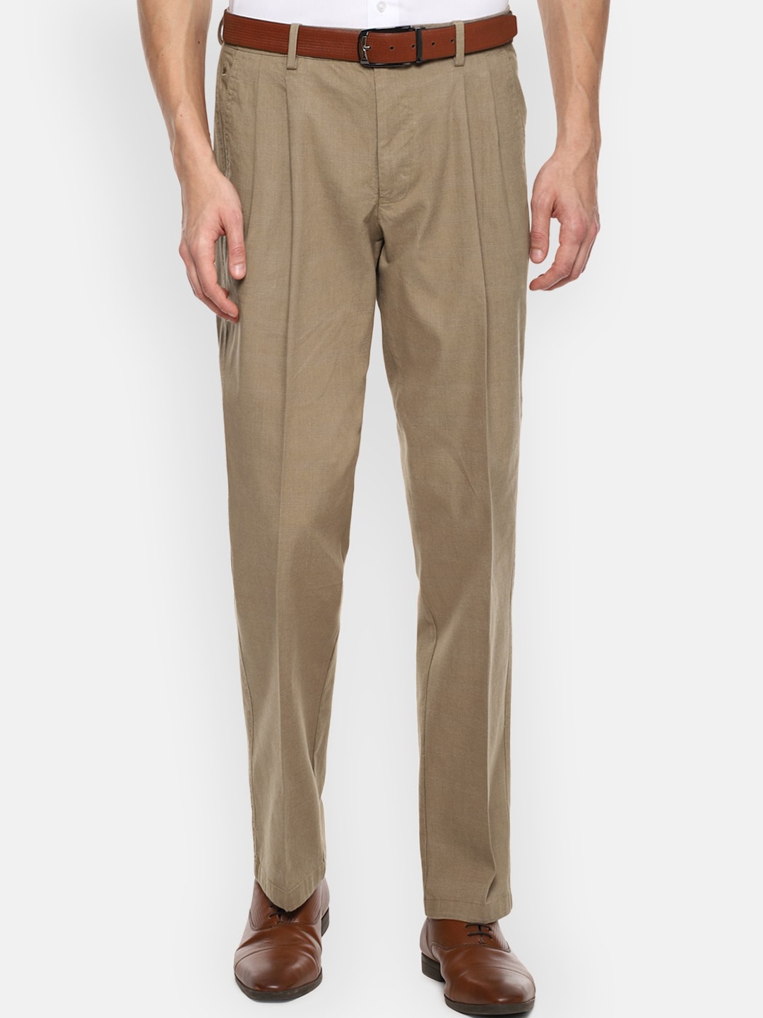 

Louis Philippe Men Khaki Pleated Formal Trousers