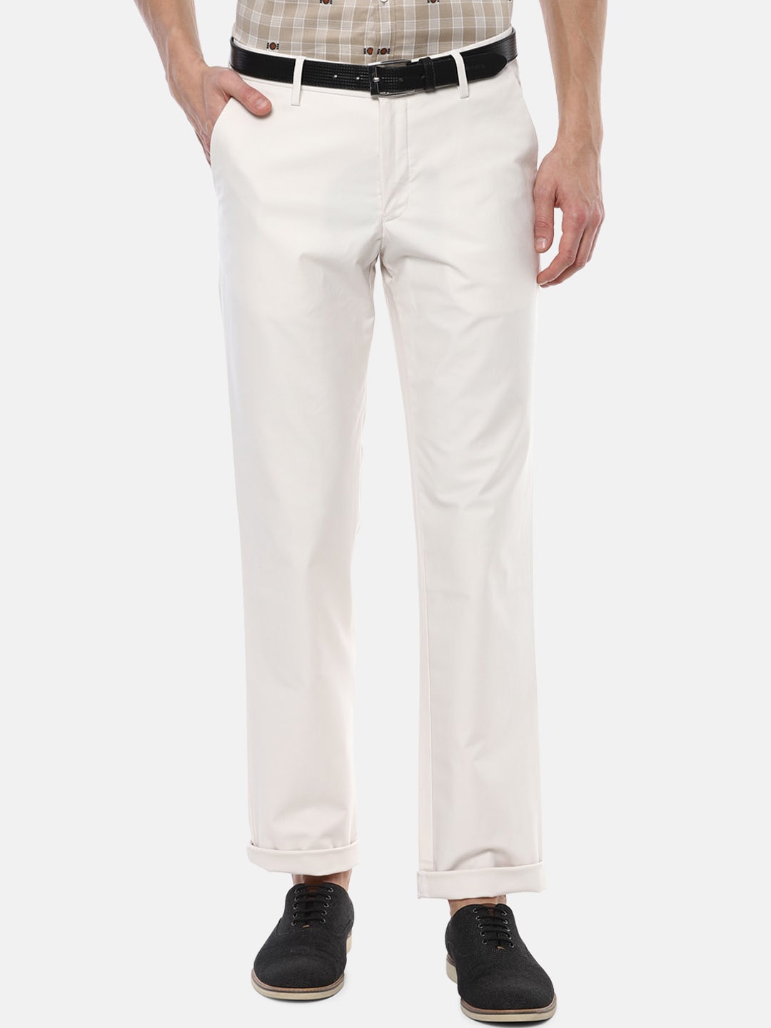 

Louis Philippe Men Cream-Coloured Slim Fit Trousers