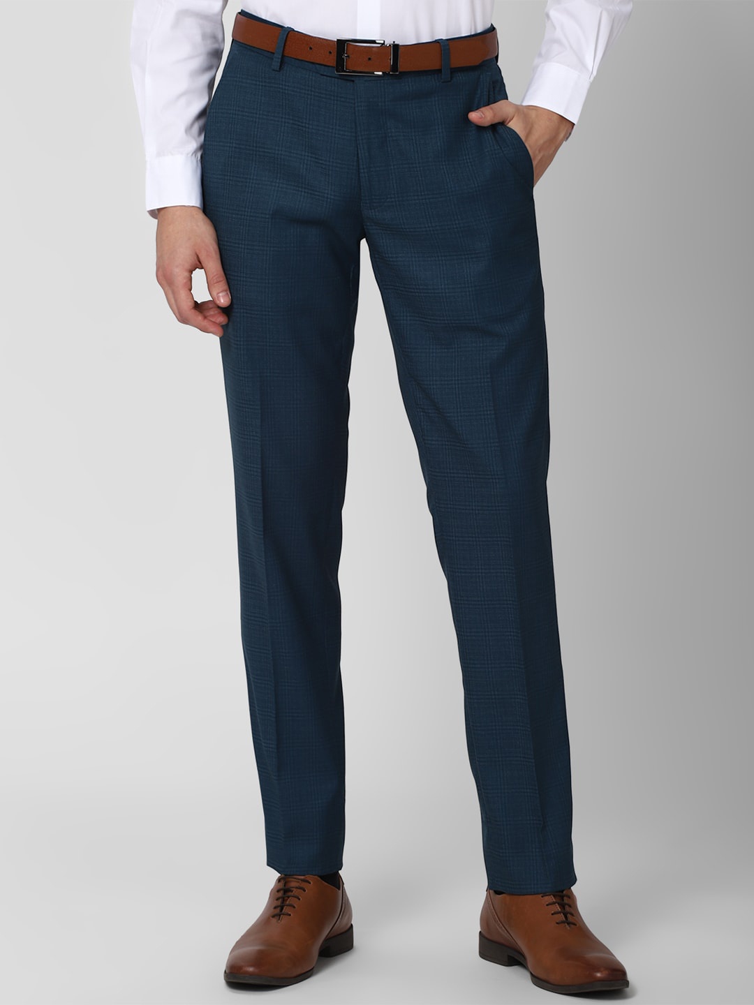 

Peter England Elite Men Blue Checked Slim Fit Trousers