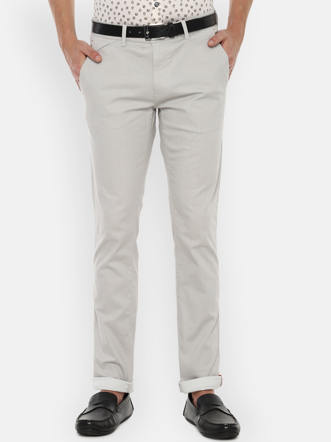 

V Dot Men Grey Textured Slim Fit Trousers