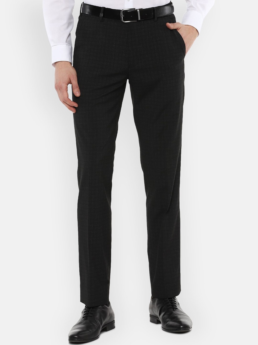 

Van Heusen Men Black Checked Slim Fit Trousers