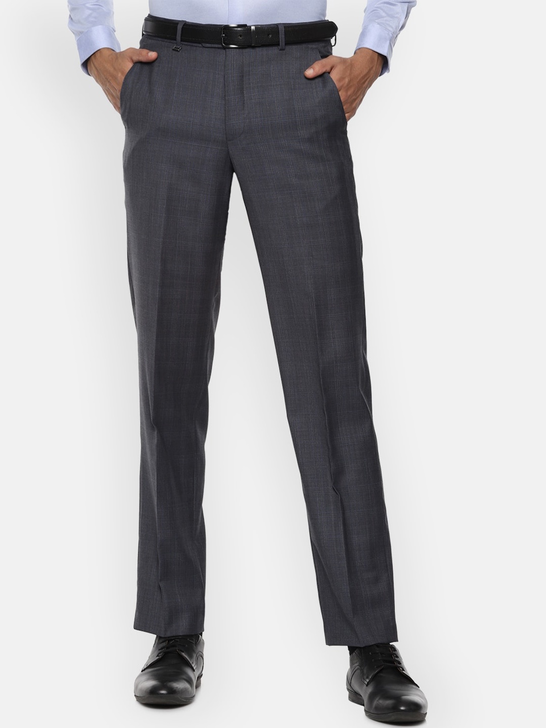 

Van Heusen Men Grey Checked Formal Trousers
