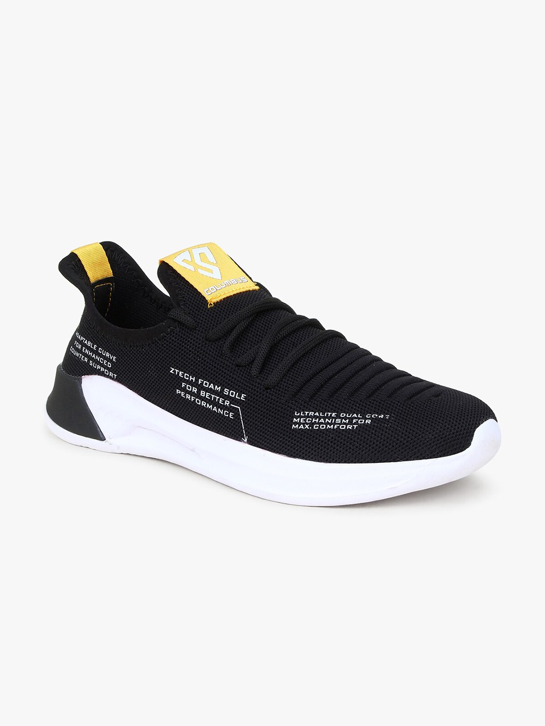 

Columbus Men Black & yellow Mesh Non-Marking Running Shoes