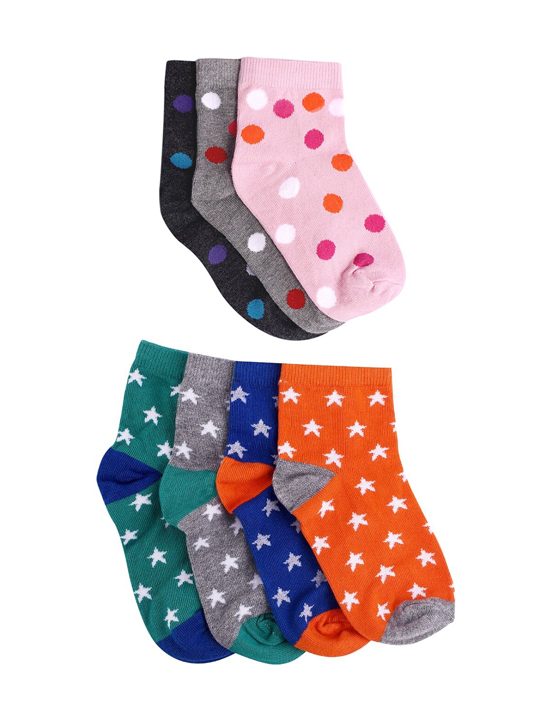

FOOTPRINT 7 Pairs Infant Kids Patterned Ankle-Length Organic Cotton Socks, Multi