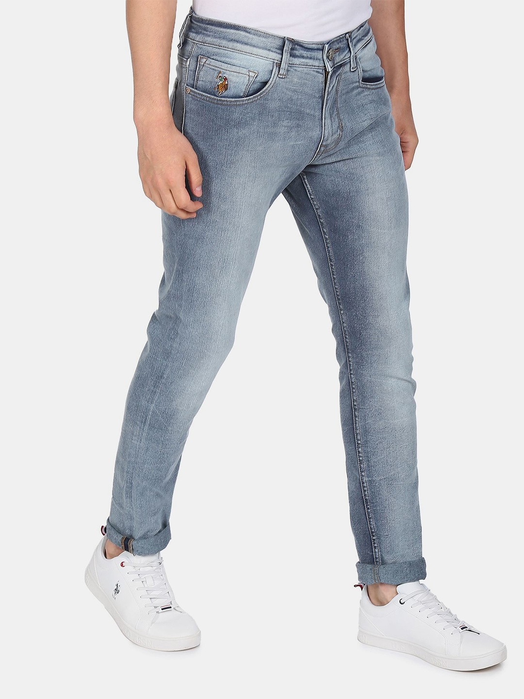 

U.S. Polo Assn. Denim Co. Men Blue Slim Fit Mildly Distressed Heavy Fade Jeans