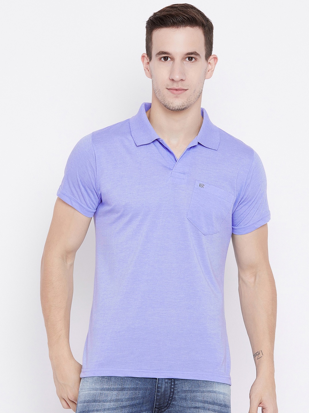 

Camey Men Blue Polo Collar Pockets Half Sleeve T-shirt