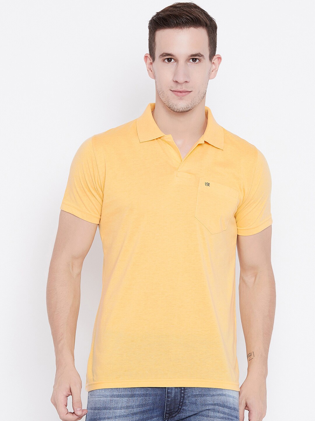 

Camey Men Yellow Polo Collar Pockets T-shirt