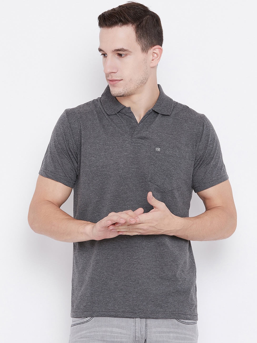 

Camey Men Grey Cotton Polo Collar Regular Fit T-shirt