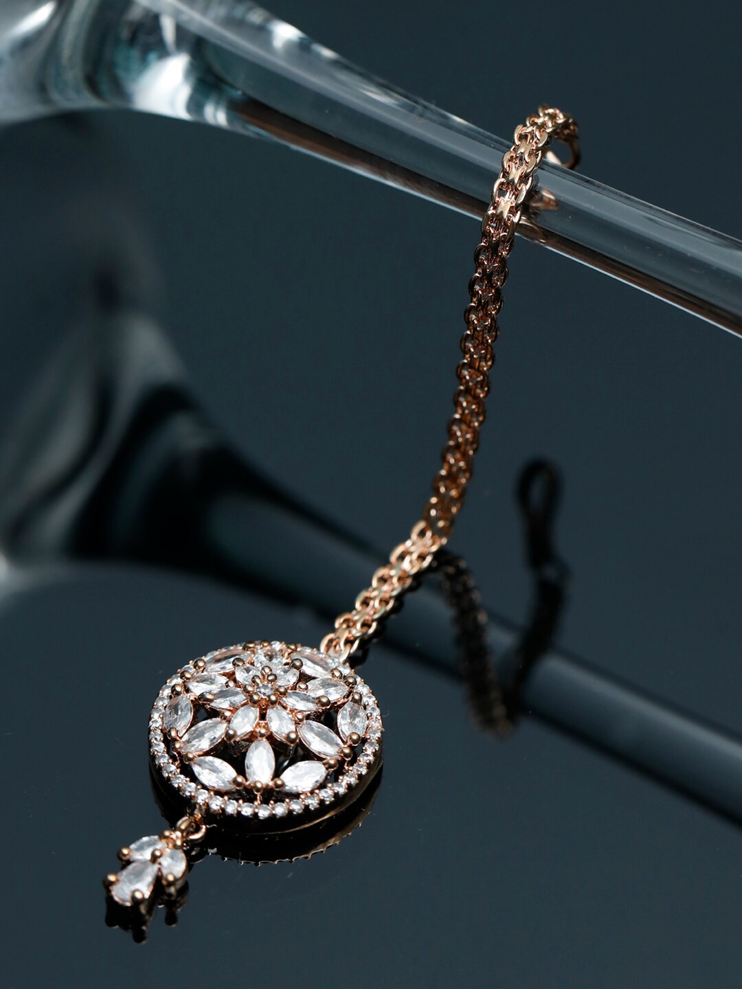 

Priyaasi Rose Gold-Toned AD Stone-Studded Maangtikka