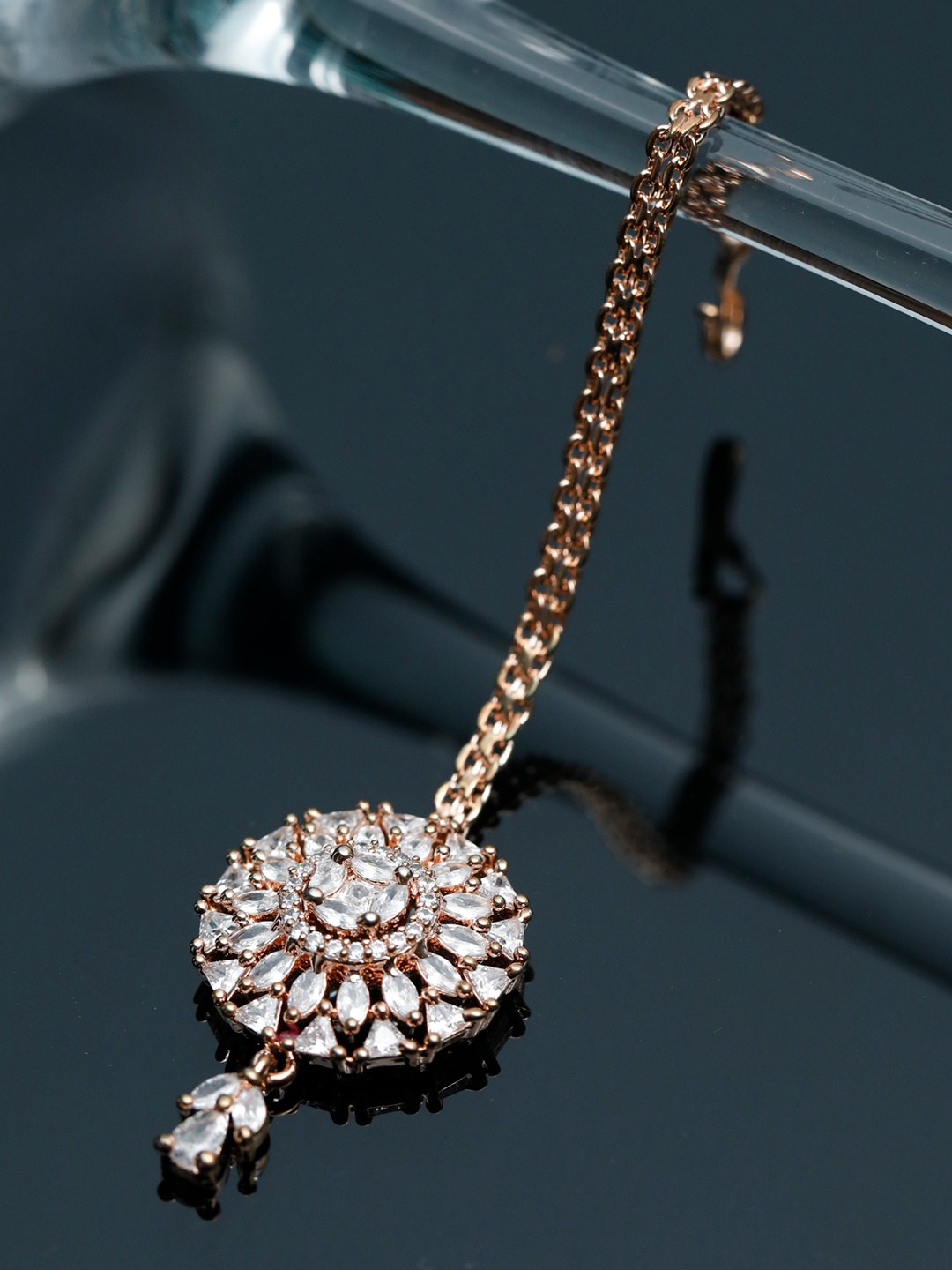 

Priyaasi Rose Gold-Plated American Diamond Studded Brass Maang Tikka