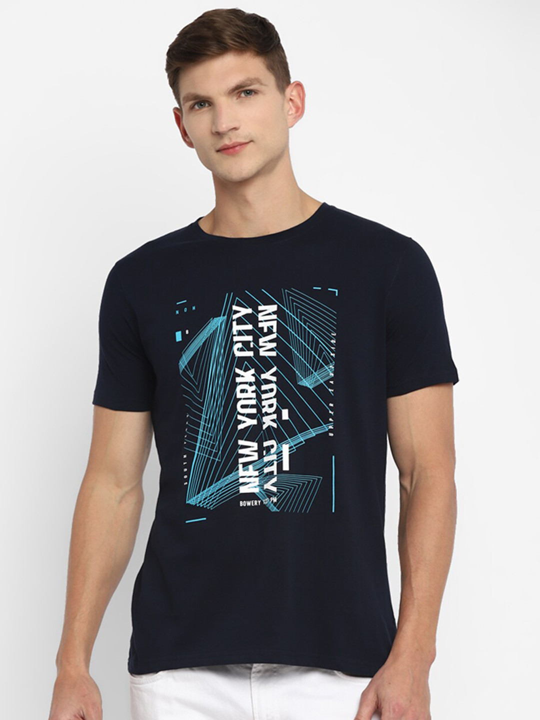 

appulse Men Navy Blue Typography Printed Cotton Regular Fit T-shirt